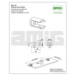Podpórka półki szklanej 6mm inox mod. 36