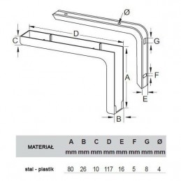 Wspornik półki złoty 114x180mm mod. LEONARDO, 2szt.