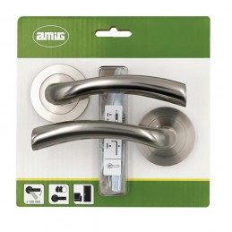 Klamka drzwiowa na okrągłych szyldach nikiel satyna mod. MIKA RX