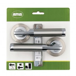 Klamka drzwiowa na okrągłych szyldach nikiel satyna mod. RUMI RX