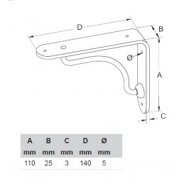 Wspornik półki stalowy czarny 110x140mm PALLADIO 14
