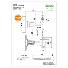 Wspornik poręczy mosiądz polerowany mod.22