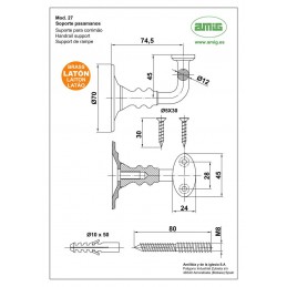 Wspornik poręczy mosiądz polerowany mod.27