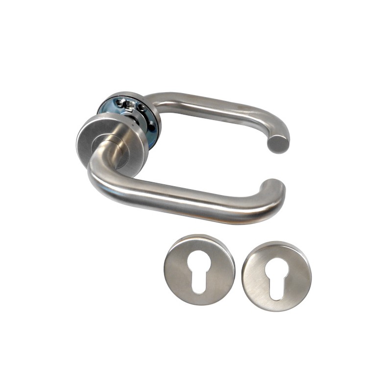 Klamka z rozetami na wkładkę 53mm INOX mod. AMIG 3RBX