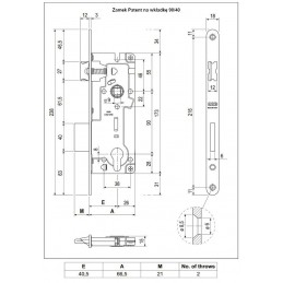 Zamek na wkładkę z dźwignią 90/40 niklowany F18 t.9 PATENT GRANDE