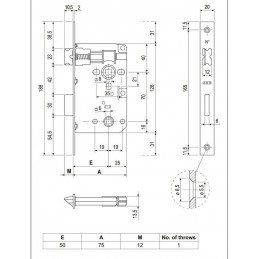 Zamek łazienkowy 70/50 mosiądzowany czoło 20x188 prost. PATENT Piccola