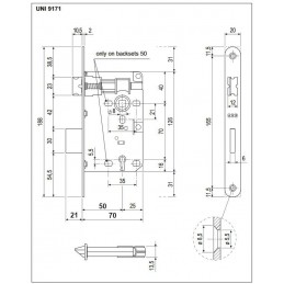 Zamek na klucz 70/50 mosiądzowany czoło 20x188 PATENT Piccola