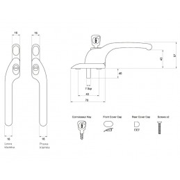 Klamka okienna z blokadą na kluczyk grafit HX Prawa CONN
