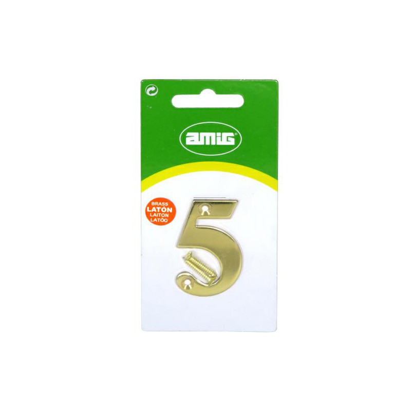 Cyfra 5 mosiężna 5cm przykręcana