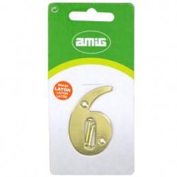 Cyfra 6 mosiężna 5cm przykręcana