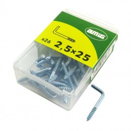 Haczyki wkręcane 2,5x25mm cynkowane hak prosty 26szt.