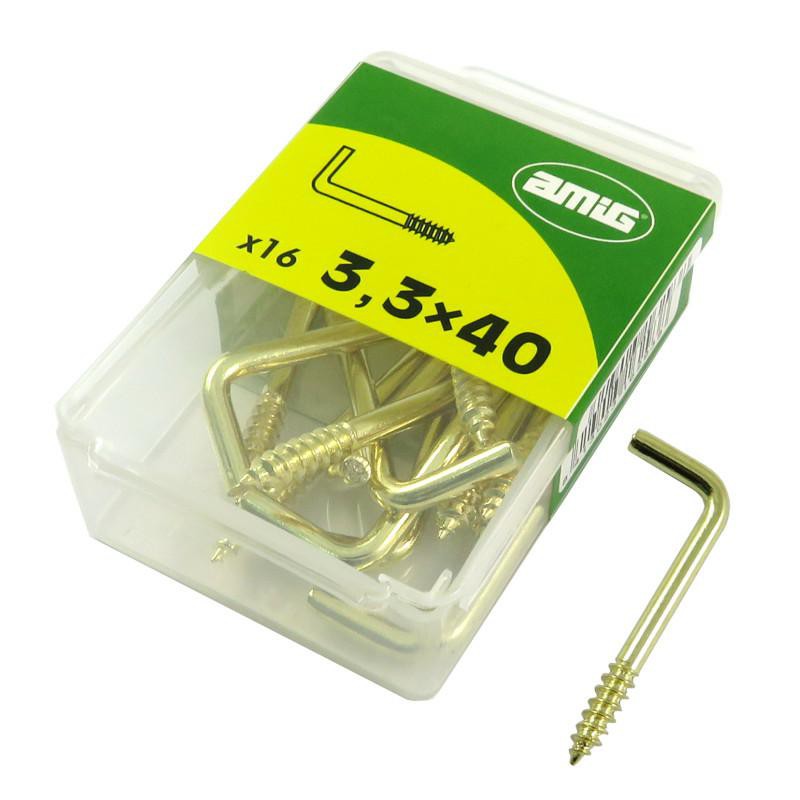 Hak prosty 3,3x40mm haczyk wkręcany mosiądzowany 16 szt.