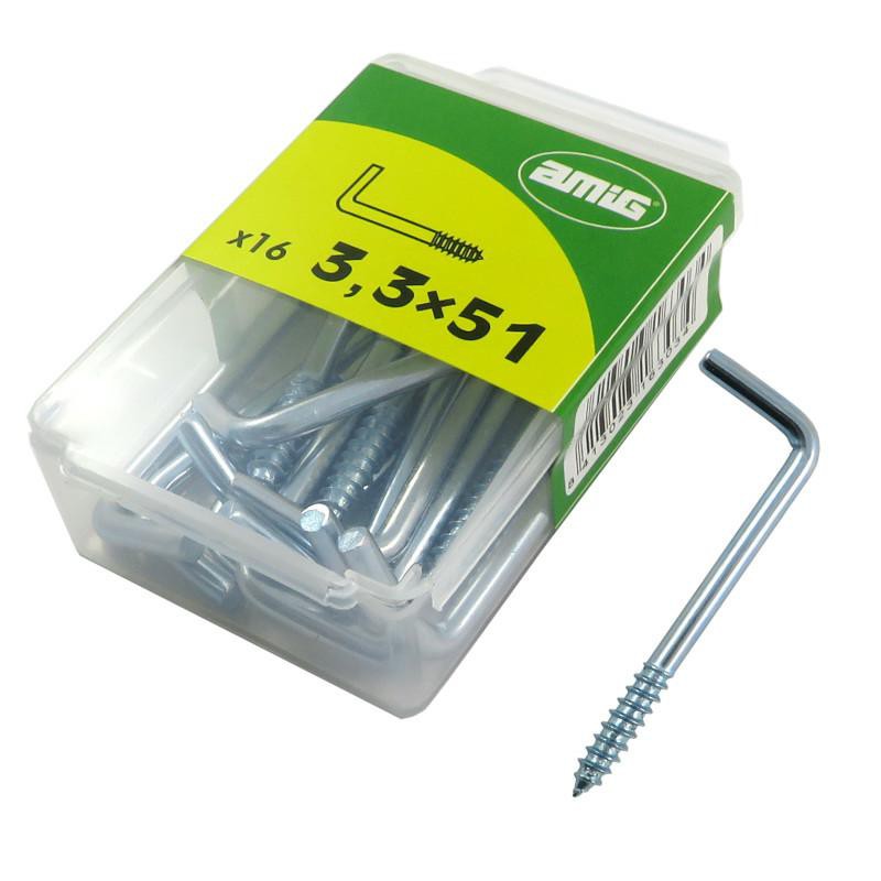 Haczyki wkręcane 3,3x51mm cynkowane hak prosty 16 szt.