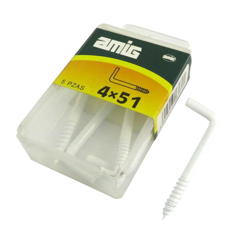 Hak prosty 4x51mm haczyk wkręcany biały 5 szt.