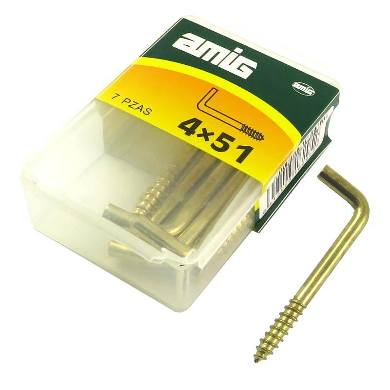 Hak prosty 4x51mm haczyk wkręcany mosiądzowany 7 szt.