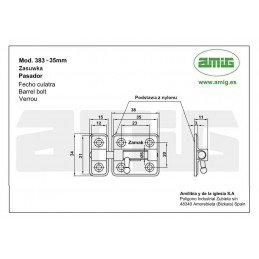 Zasuwka z nylonową podkładką 35mm mosiądzowana mod. 383