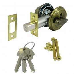 Zamek dodatkowy z szyldami klucz - pokrętło złoto antyczne mod. TESA 516