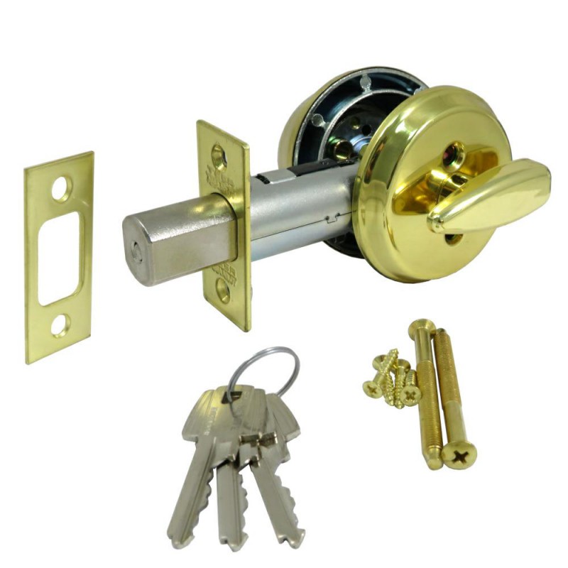 Zamek dodatkowy z szyldami klucz - pokrętło mosiądzowany mod. TESA 516