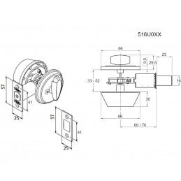 Zamek dodatkowy z szyldami klucz - pokrętło mosiądzowany mod. TESA 516