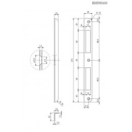 Zaczep kątowy 210x20x10mm nikiel połysk zaokrąglony do zamków PATENT i SICUREZZA