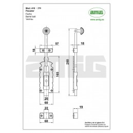Zasuwa rygiel 250mm zieleń antyczna mod.410