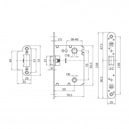 Zamek drzwiowy łazienkowy 70/50 czarny mod. 4001