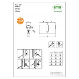 Wkładka drzwiowa 30/30 chromowana mod.9800-60mm