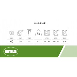 Kółko gumowe 40mm obrotowa płytka szare 17kg mod. 2502