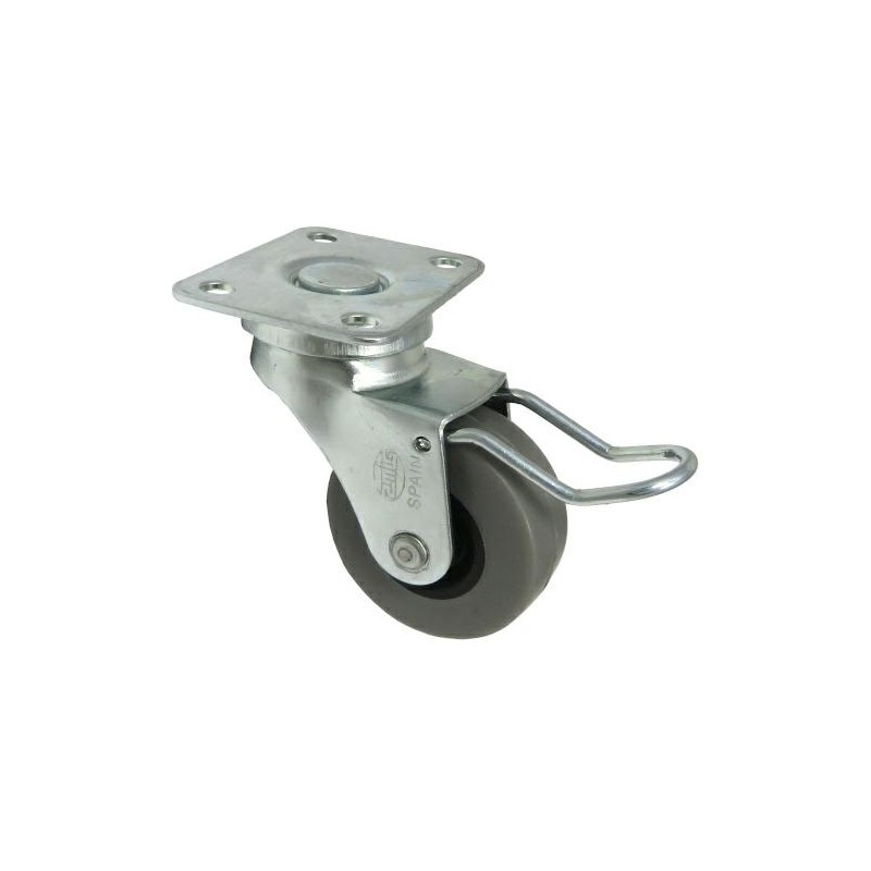 Kółko gumowe 40mm skrętne na płytce z hamulcem szare 17kg mod.2503