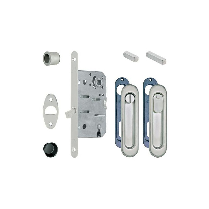 Zamek hakowy łazienkowy 50 chrom mat + szyldy owalne SCIVOLA T C