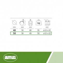 Kółko nylonowe 50mm z bolcem 11x22mm czarne mod. 1502