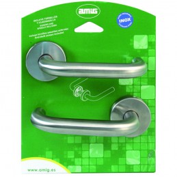 Klamka drzwiowa tzw. bezpieczna INOX rozety okrągłe mod. 3RXD AMIG