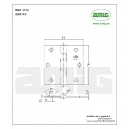 Zawias do drzwi 76x76mm mosiądz złoto antyczne splatany 2szt. mod. 3012