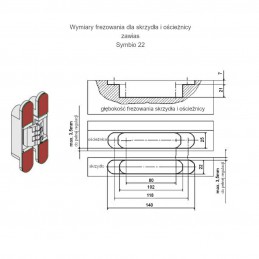 Zawias ukryty wpuszczany SYMBIO 22 max 40kg + osłonki chrom mat