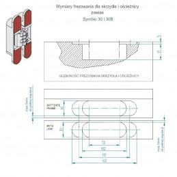 Zawias ukryty wpuszczany SYMBIO 30B max 80kg + osłonki chrom  mat