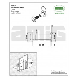 Wizjer do drzwi 60-85mm fi.16 złoto antyczne mod. 5 z klapką