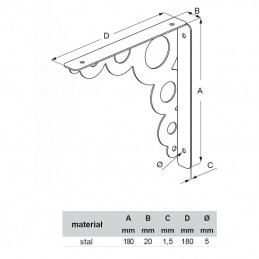 Wspornik półki stalowy czerwony 180x180mm BUBBLE 18