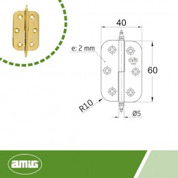 Zawias mosiężny lakierowany 60x40mm LEWY (pl) rozłączny mod. 1060