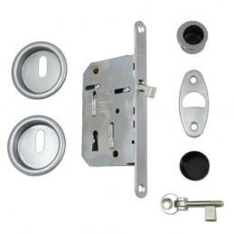 Zamek hakowy na klucz 50mm chrom mat + rozety okrąg mod. SCIVOLA M TRE