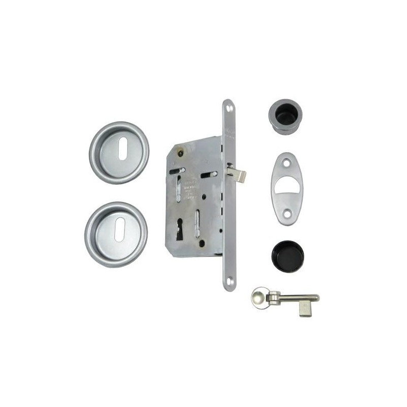 Zamek hakowy na klucz 50mm chrom mat + rozety okrąg mod. SCIVOLA M TRE