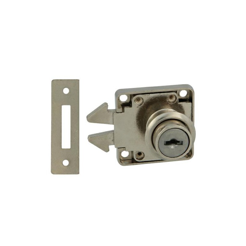Zamek meblowy do drzwi przesuwnych fi.19mm niklowany mod.2A