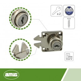 Zamek meblowy do drzwi przesuwnych fi. 19mm niklowany mod.2A DIS