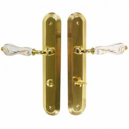 Klamka do WC 85mm z porcelanową rękojeścią biało złota mod. FLORA 147P/288