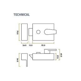 Zamek drzwiowy nawierzchniowy 60mm b/w złoty
