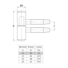 Zawias wkręcany 11x40mm inox mod.20