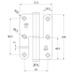 Zawias do drzwi 100x70mm stal nierdzewna INOX PRAWY (pl) mod. 421