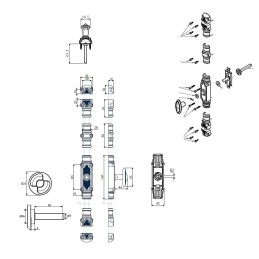 Klamka typu Cremone komplet z prowadnicami i adapterem mod. RY 59 3PX60