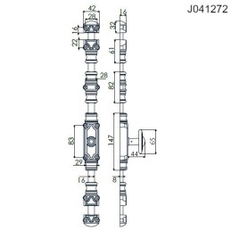 Klamka typu Cremone komplet z prowadnicami czarna RY 59 FTE STD V2