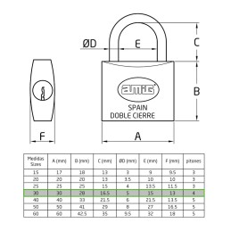 Kłódka 30mm mosiężna ten sam klucz mod.20