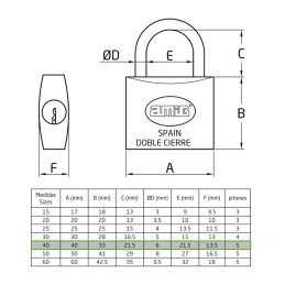 Kłódka 40mm mosiężna ten sam klucz mod.20